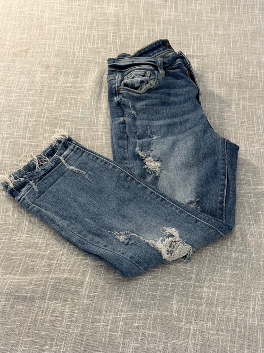 Judy Blue Straight Leg Jeans Women Size 5/27 Distressed Raw Hem Stretch Denim - Picture 3 of 12